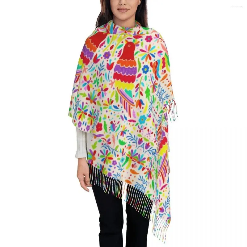 Scarves Personalized Printed Mexican Otomi Birds Scarf Women Men Winter Fall Warm Animal Floral Folk Shawl Wrap