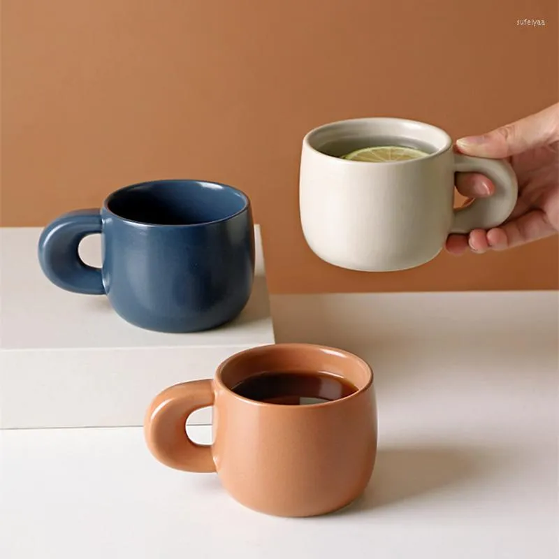 Mugs 240Ml Modern Personalized Ceramic With Thick Handle Simple Breakfast Milk Latte Cups Kitchentea Mug Drinkware