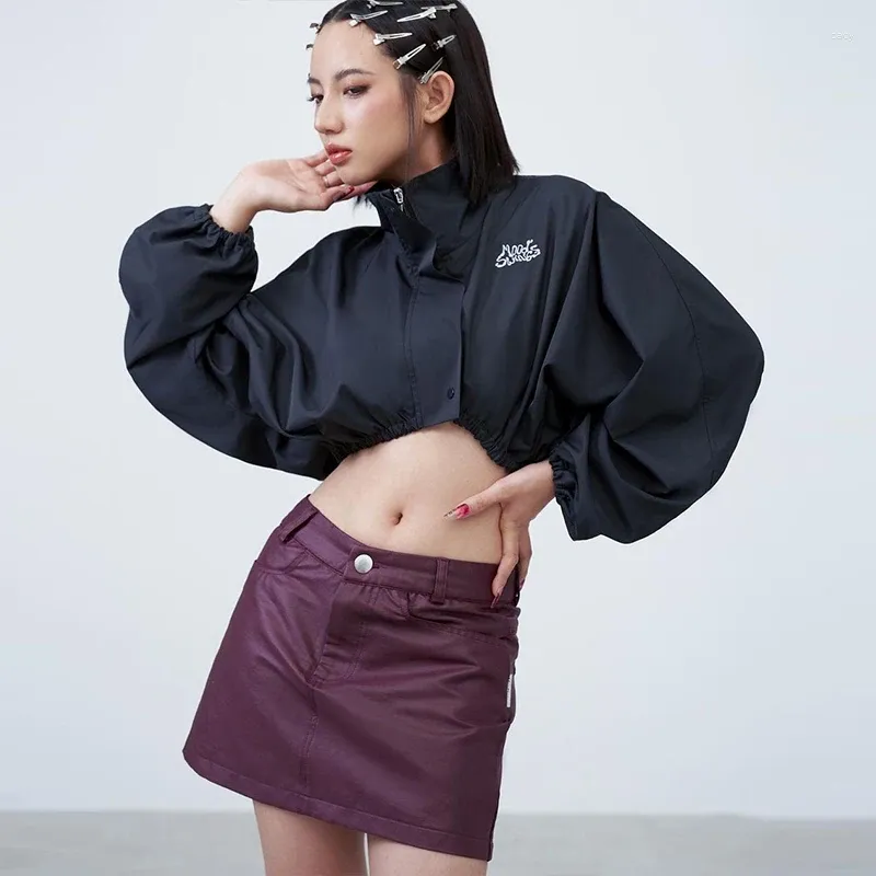 Damenjacken Lygens Reißverschluss Brief Stickerei Langarm Hohe Taille Sportliche Crop Top Mäntel Y2K Streetwear Großhandel Koreanisches Outfit