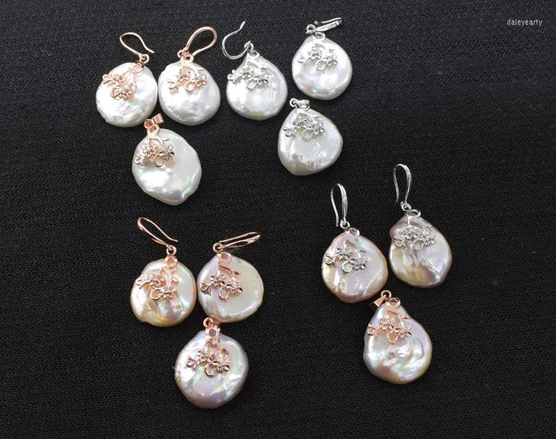 Boucles d'oreilles à tige une paire blanc/rose violet perle d'eau douce Reborn Keshi pendentif plat 20-25mm perles en gros FPPJ Nature