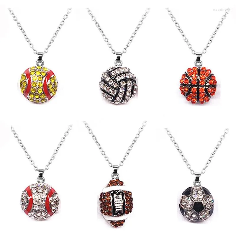 Chains Pave Crystal Baseball Softball Team Sports Pendant Necklace Football Jewelry Rugby American
