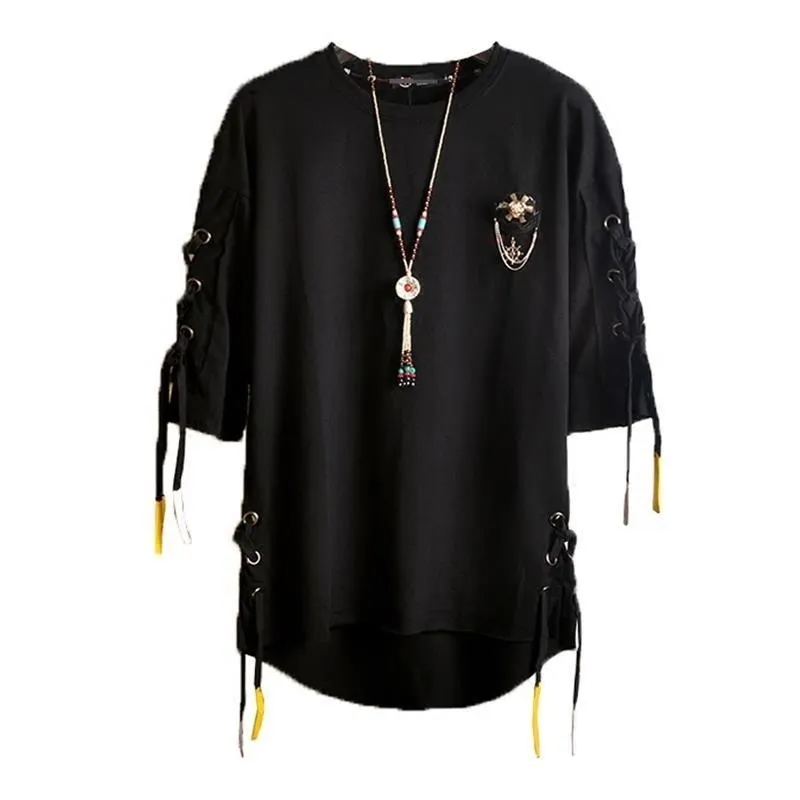Mens Tshirts Idopy Korean Fashion Mens Street Style Lace Punk Gothic Pullover Designer Steampunk Hem Hip Hop Sweatshirts Shirtes Tees 230403