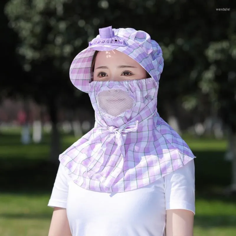 ワイドブリム帽子女性の風に覆われたサンハットファンの夏の格子縞の顔を覆うUV保護屋外ガーデンワークフィッシング