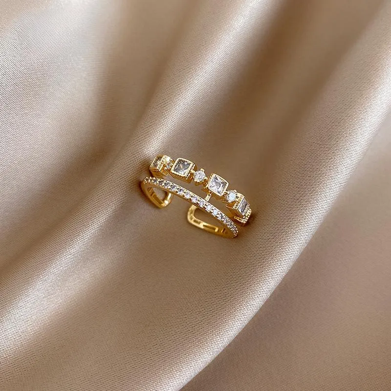 Luxus-Zirkon-Golddoppelt-Student-Öffnungs-Ringe für Frauen-Gothic-Finger-Schmucksache-Hochzeitsfest-Mädchen-reizvoller Ring