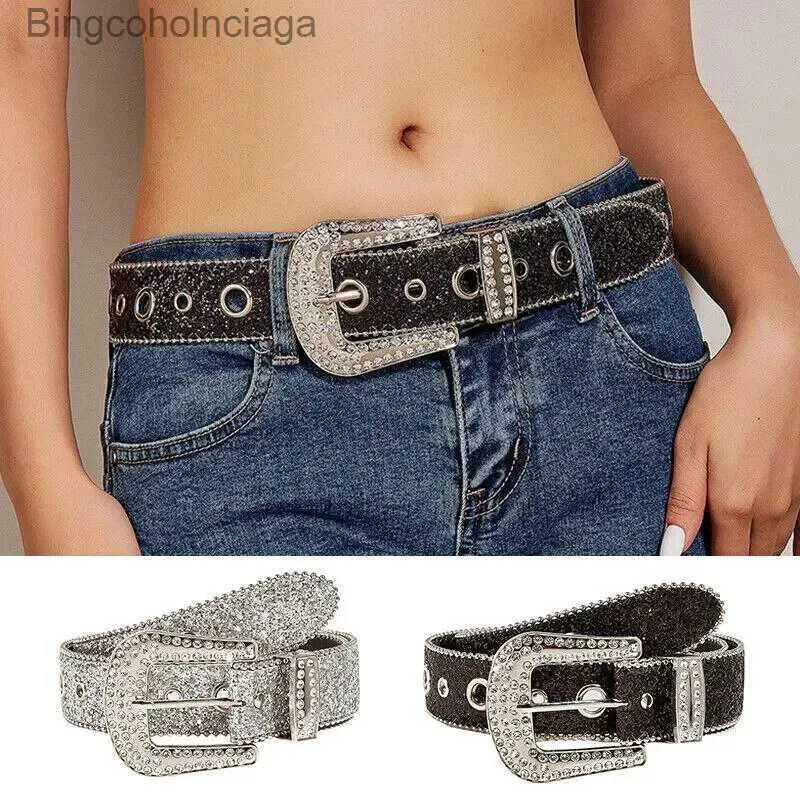 Cinturones góticos de plata negras hebilla de mechón de diez rhinestone cuerpo de cinturón cuatro estaciones y2k jeans para mujer corbata 231103