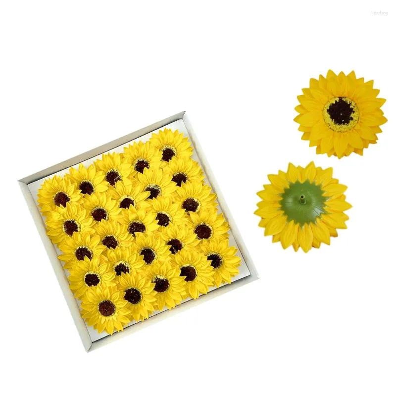 Fiori decorativi 50 pezzi di girasole caldo per il giorno del ringraziamento, decorazione per bouquet di sapone artistico fatto a mano