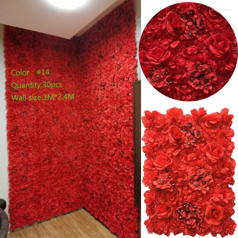Flores decorativas Decoração de casamento vermelho Rosa Artificial Rose Wall Seda Painéis