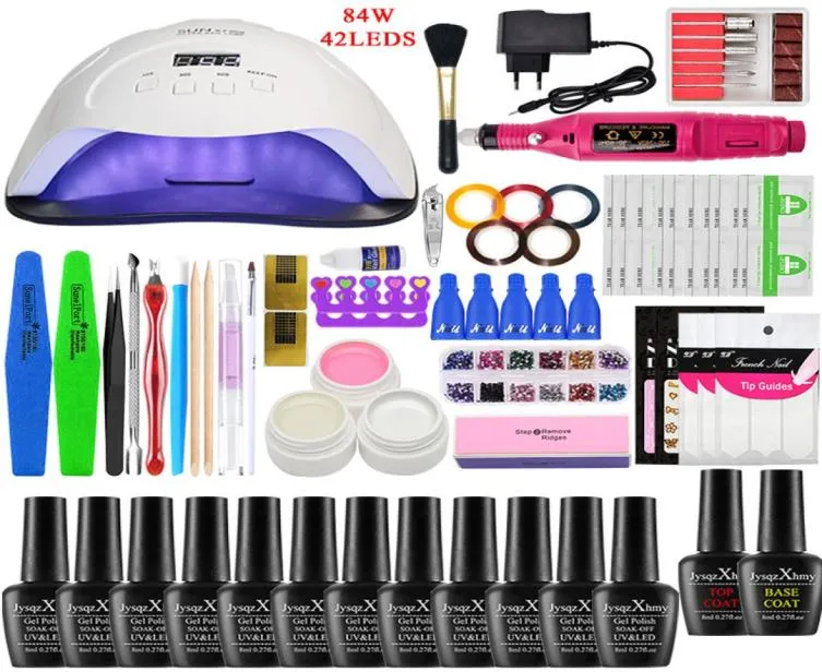 36485490W LED UV nail lamp for nail set acrylic extension kit Kit 10 colors polish Uv Gel set for manicure2638850