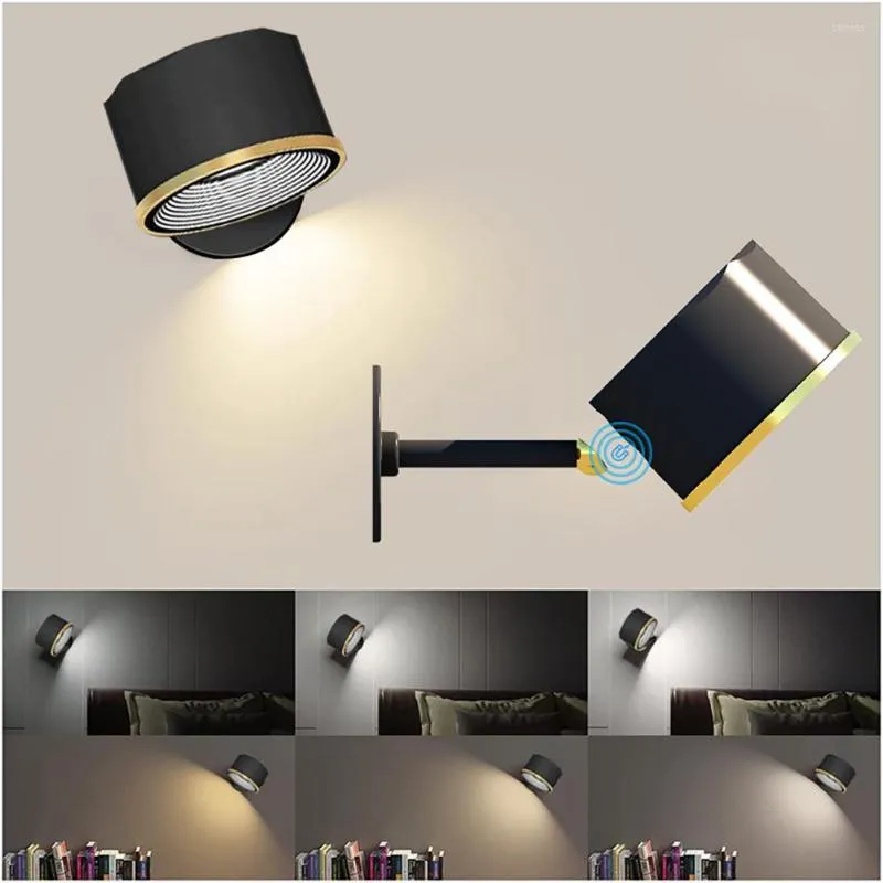 Lámpara de pared Luz de lectura LED regulable Recargable Rotación de 360 ﾰ Control táctil ajustable Batería de cabecera incorporada