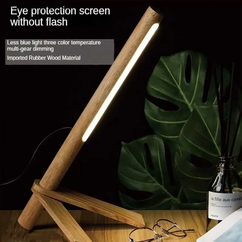 Lampy biurkowe Kreatywne nordyckie drewniane lampa biurka LED 3 Kolor Stepleless Dimmable DC5V Touch Lampa stołowa łóżka Odczytanie Oczeurek Nocne światło Q231104