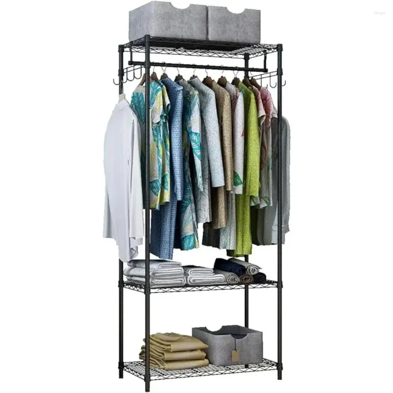 Hangers Xiofio 3 Tiers Heavy Duty Clothing Rack Metal Garment Coat Clothes With 2 Side Hooks Hanging Adjustable