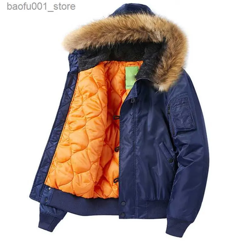 Y2K fur bomber down Parker フライトジャケット Mens Down Parkas Padding Male Winter Bomber Coat Heavy