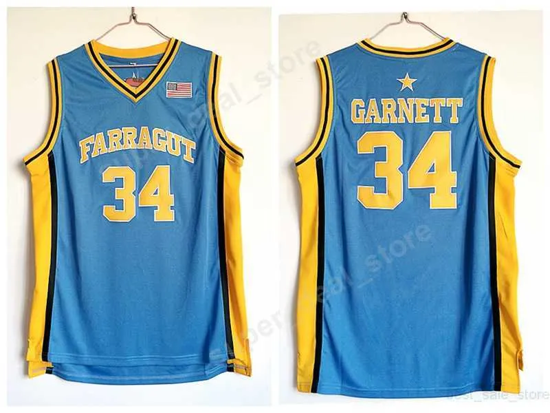 Farragut College 34 Kevin Garnett Jerseys Men Blue Embroidery Basketball Garnett High School Jerseys Sport High Quality