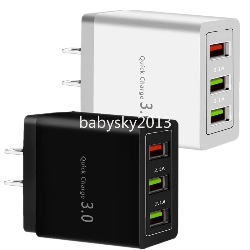 Quick Charger QC3.0 3 Usb Ports Eu US Ac Home Travel Wall chargers Adapter For iphone 12 13 14 15 Samsung s8 s20 S23 note 10 htc B1