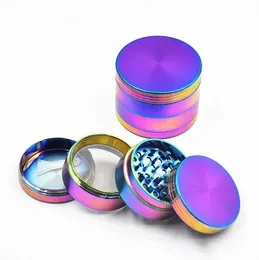 4 Layers Smoking Herb Grinder 40mm 50mm Diameter Zinc Alloy Rainbow Laser Color Mini Tobacco Grinders Spice Crusher8844687