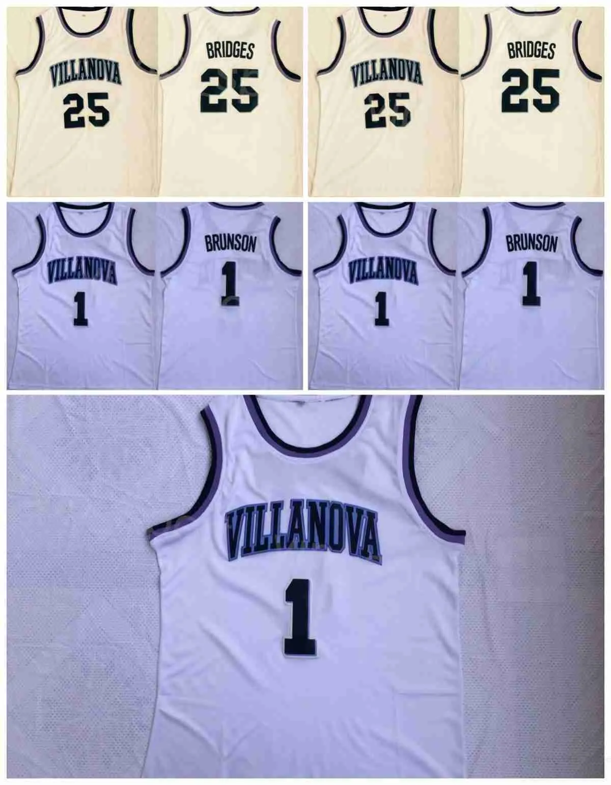 College Basketball 1 Jalen Brunson Maglie Villanova Wildcats 25 Mikal Bridges University Tutte cucite Colore della squadra Bianco Per gli appassionati di sport Camicia da uomo traspirante NCAA