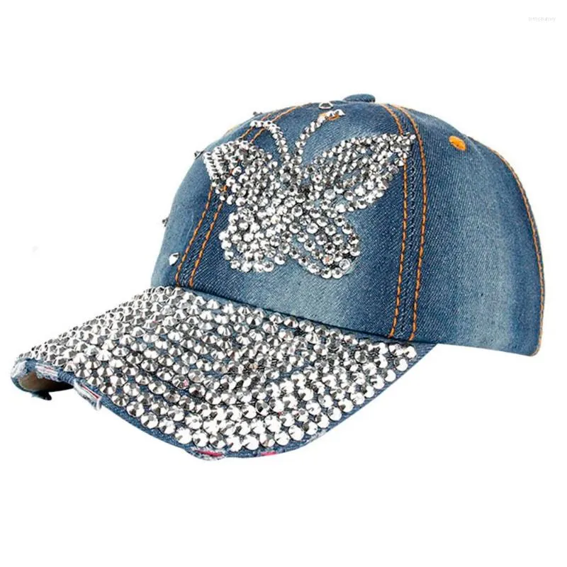 Tappeti a sfera in denim farfalla guscio per donna per donna con goccia d'acqua strass di strass rettiball di cotone vintage