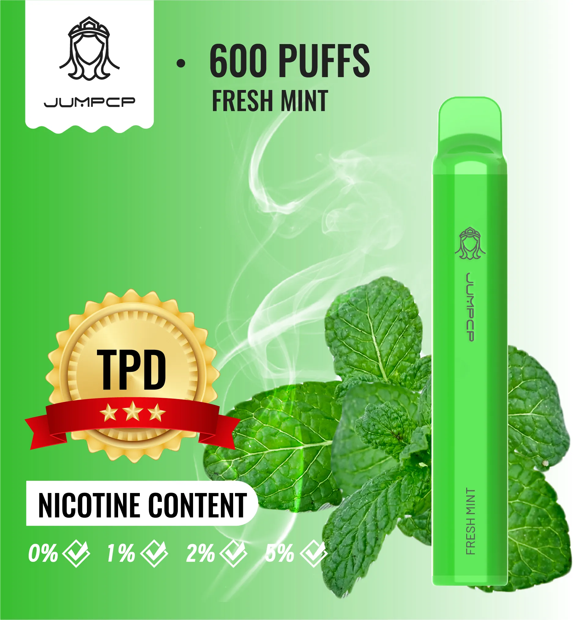 TPD JUMPCP 600 soffi sigaretta elettronica usa e getta 400mAh batteria ricaricabile 10 gusti 2% 5% capacità bobina 10 ml OEM ODM VAPE