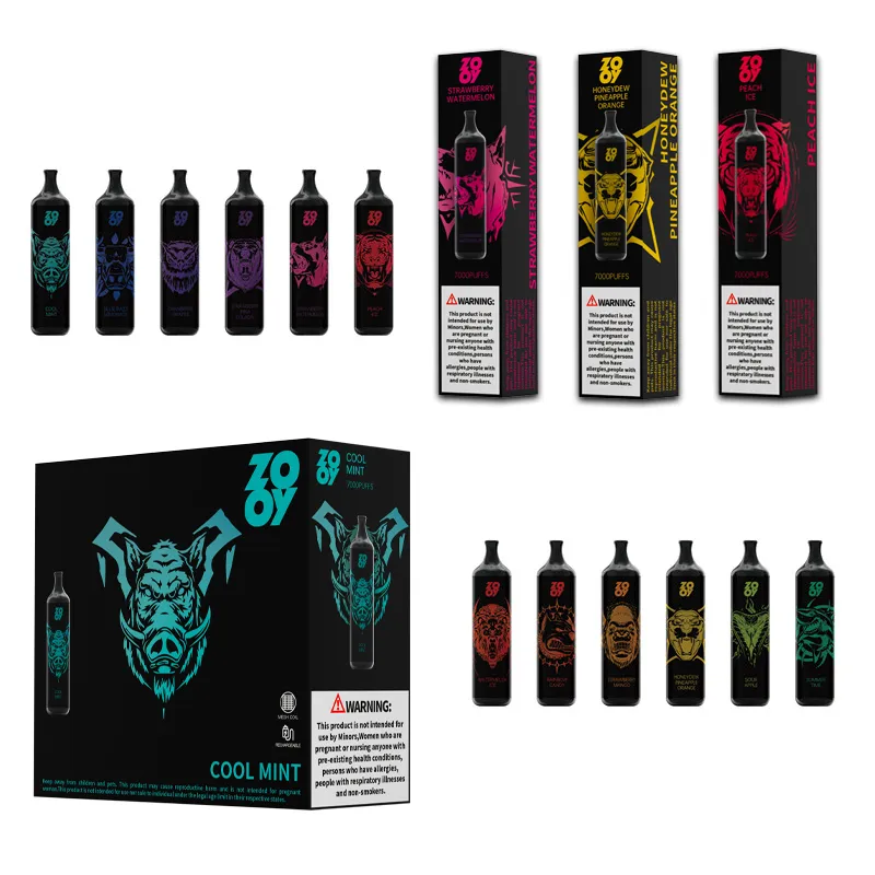 Vapes jetables Puff 7K Zooy King Mesh Coil 7000 Puffs Puff 0% 2% 5% Pod Puff E cigarettes rechargeables Batterie 850mAh 16ml Kit de boîte de cartouche préremplie