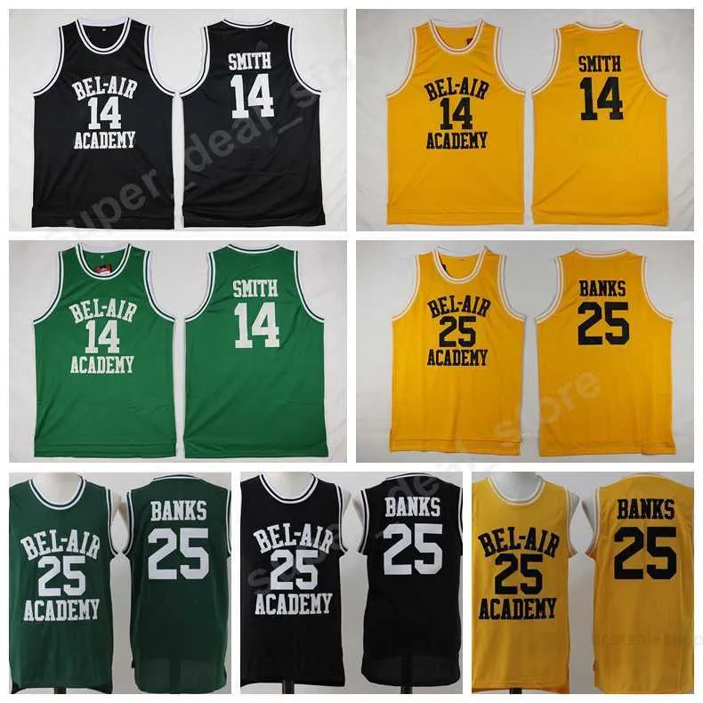 من Fresh Prince TV 14 Will Smith Jersey Bel-Air Bel Air Academy Basketery 25 Carlton Banks Jerseys Yellow Black Green College College