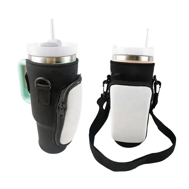 Sublimation Blank Reusable Tumbler Sleeve with Phone Holder for 40oz Tumbler Neoprene Insulated Sleeves Tumbler Carrier Bag Holder for Running, Walking DIY