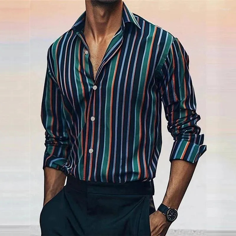 Männer Casual Hemden Hohe Qualität Gestreiften Langarm Streetwear Bluse Unisex Urlaub Hawaiian Shirt Herbst Winter Luxus