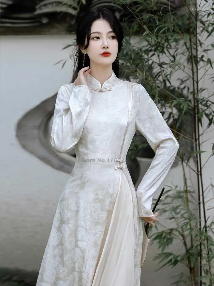 Vêtements ethniques 2023 chinois amélioré Cheongsam élégant traditionnel Satin Jacquard en mousseline de soie Qipao Oriental Vintage robe de soirée