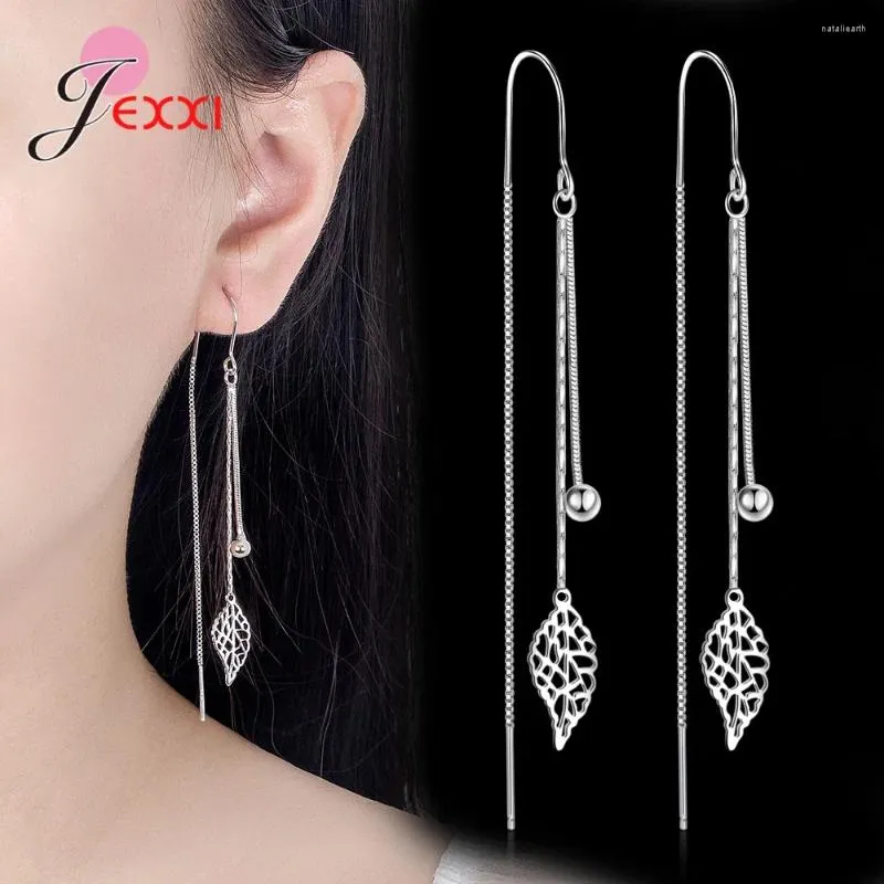 Dangle Earrings 925 Silver Needle Fashion Jewelry Simple Hollow Leaf Tassel Long Box Chain Thread Pendientes Ear Decoration Ornaments