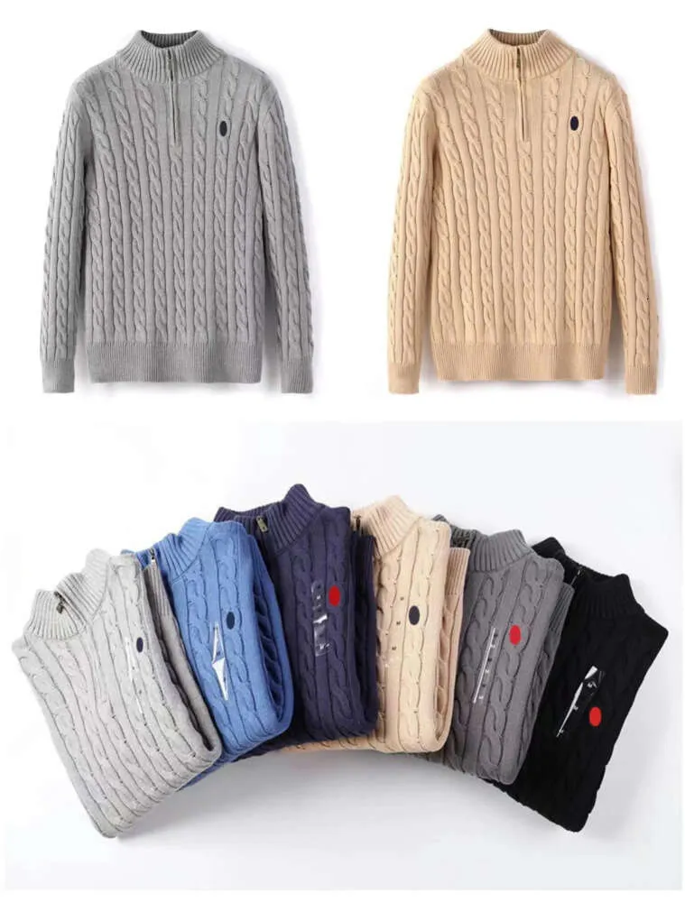 Hommes Designer Polo Pull Polaire Ralphs Chemises Épais Demi Fermeture Éclair Col Haut Pull Chaud Slim Tricot Tricot Lauren Jumpers Petit Cheval Marque Coton Sweat YT12