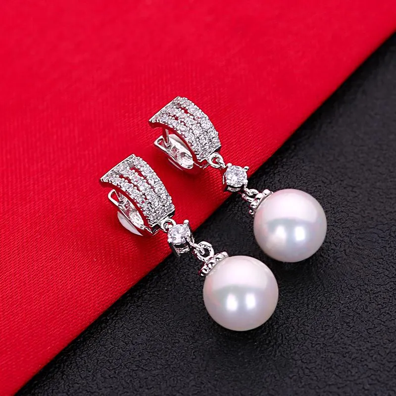 Stud Earrings Gorgeous White Cubic Zirconia Pearl Fashion Jewelry 925 Sterling Silver HERE0050