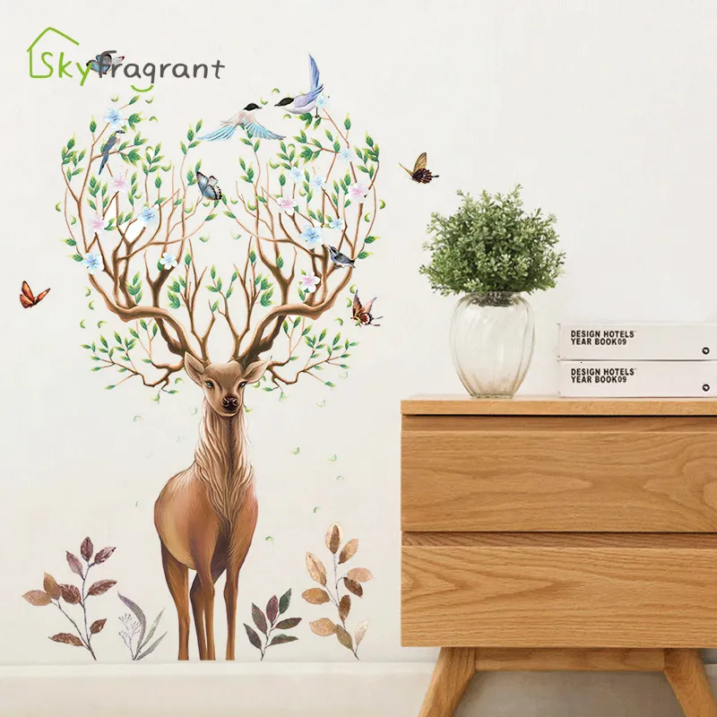 Wall Stickers Nordic creative forest elk wallpaper bedroom decoration Ins self-adhesive living room wall decoration Home decoration Entrance decoration 230403