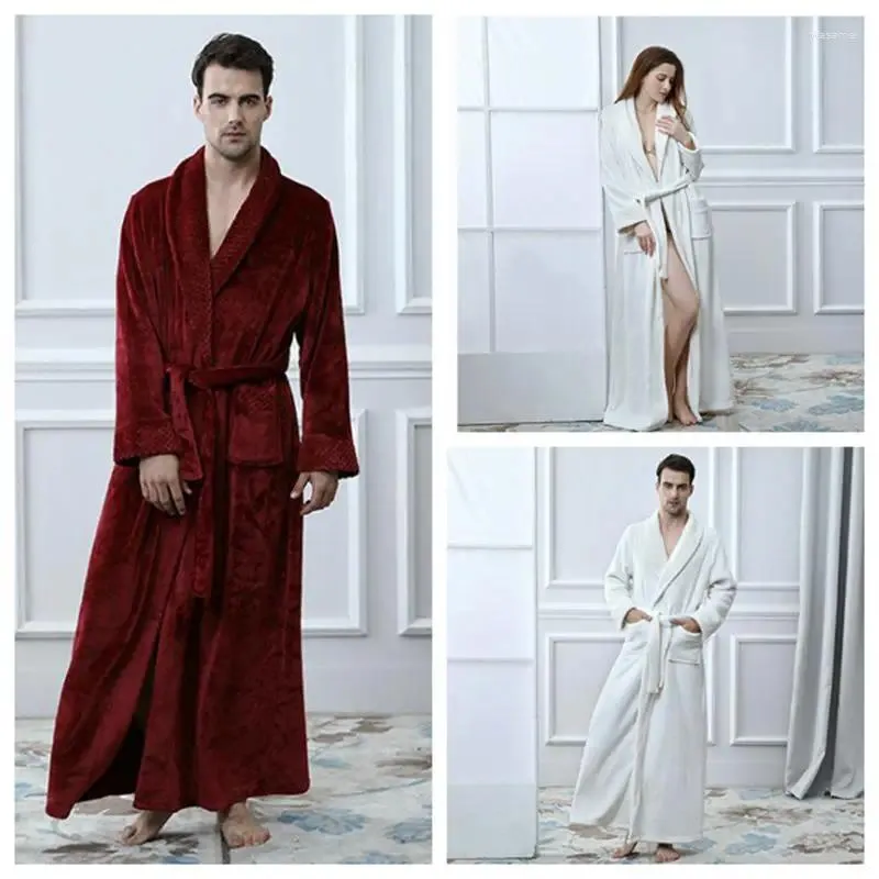 Men's Sleepwear Men Pyjama Homewear Pyjamas Warm Nachthemd Long Sleeve Lounges Couple Fall Winter Bathrobes White Mens Robe 2023