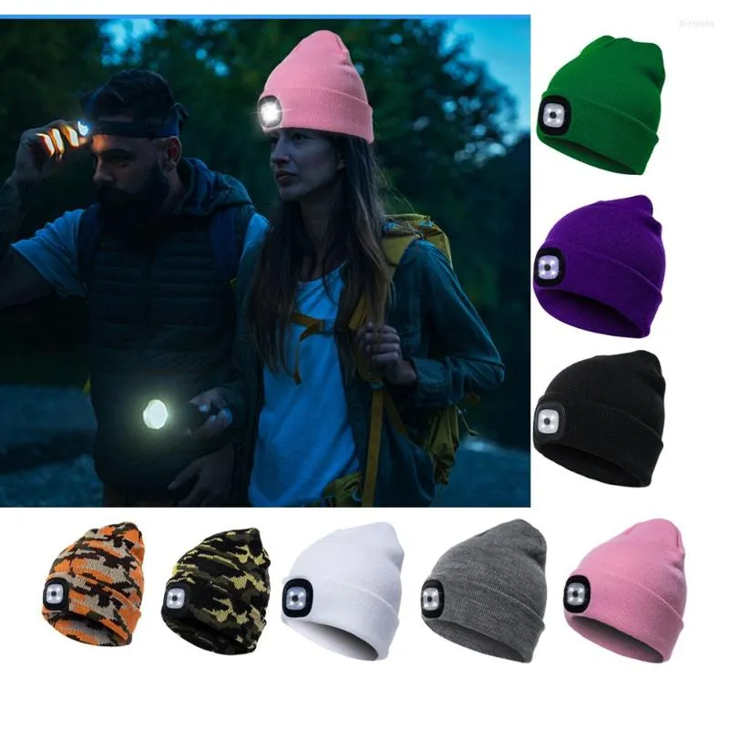 Велосипедные кепки светодиодные светодиодные шапочки хип -хоп мужчины вязаная шляпа зима теплые охотничьи кемпинг подарки для женщин на открытом воздухе рыбалка