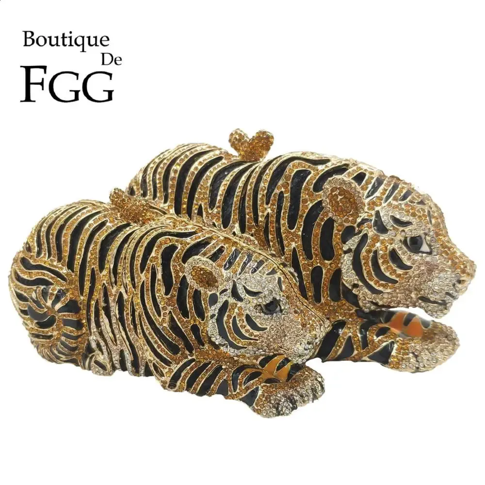 Sacs De soirée Boutique De FGG femmes élégantes or tigre embrayage minaudière sacs De soirée diamant mariage sac à main mariée sac à main fête dîner sac 231102