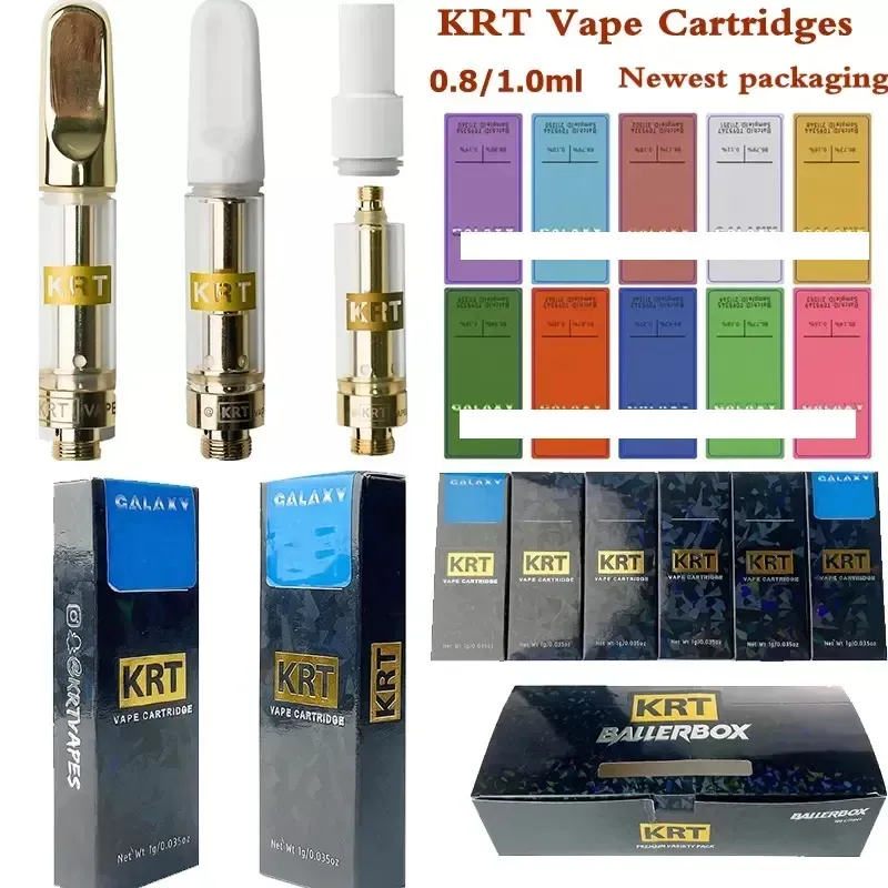 Wholesale KRT Cartridge 0.8ml 1.0ml Atomizers Carts Glass Ceramic Gold Top With Packaging Black