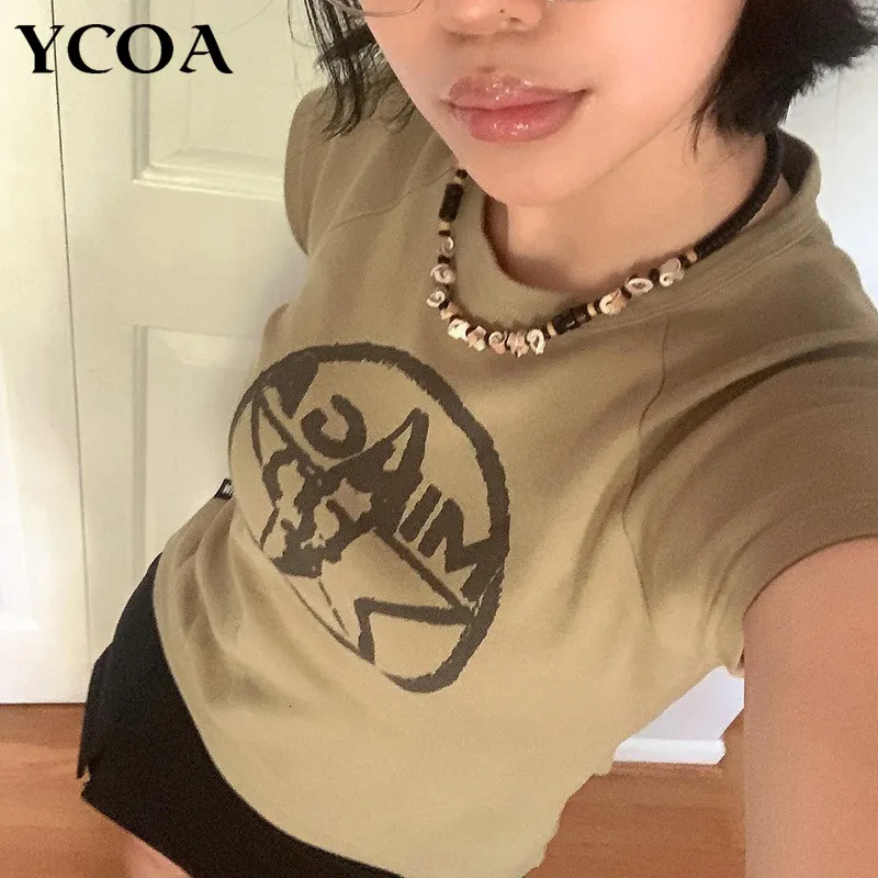 Женская футболка Y2k Crop Top Baby Tee Graphic Slim Harajuku Grunge Streetwear Летняя корейская мода Kpop Vintage Эстетическая одежда 230403