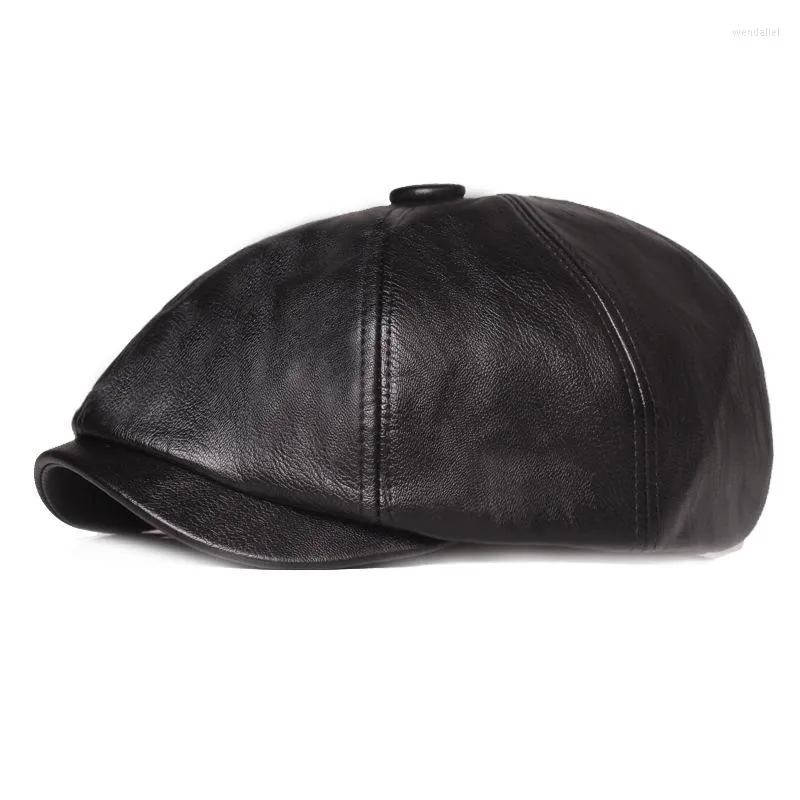 Berets Autumn And Winter Leather Solid Sboy Caps Flat Peaked Cap Men Women Painter Beret Hats 129