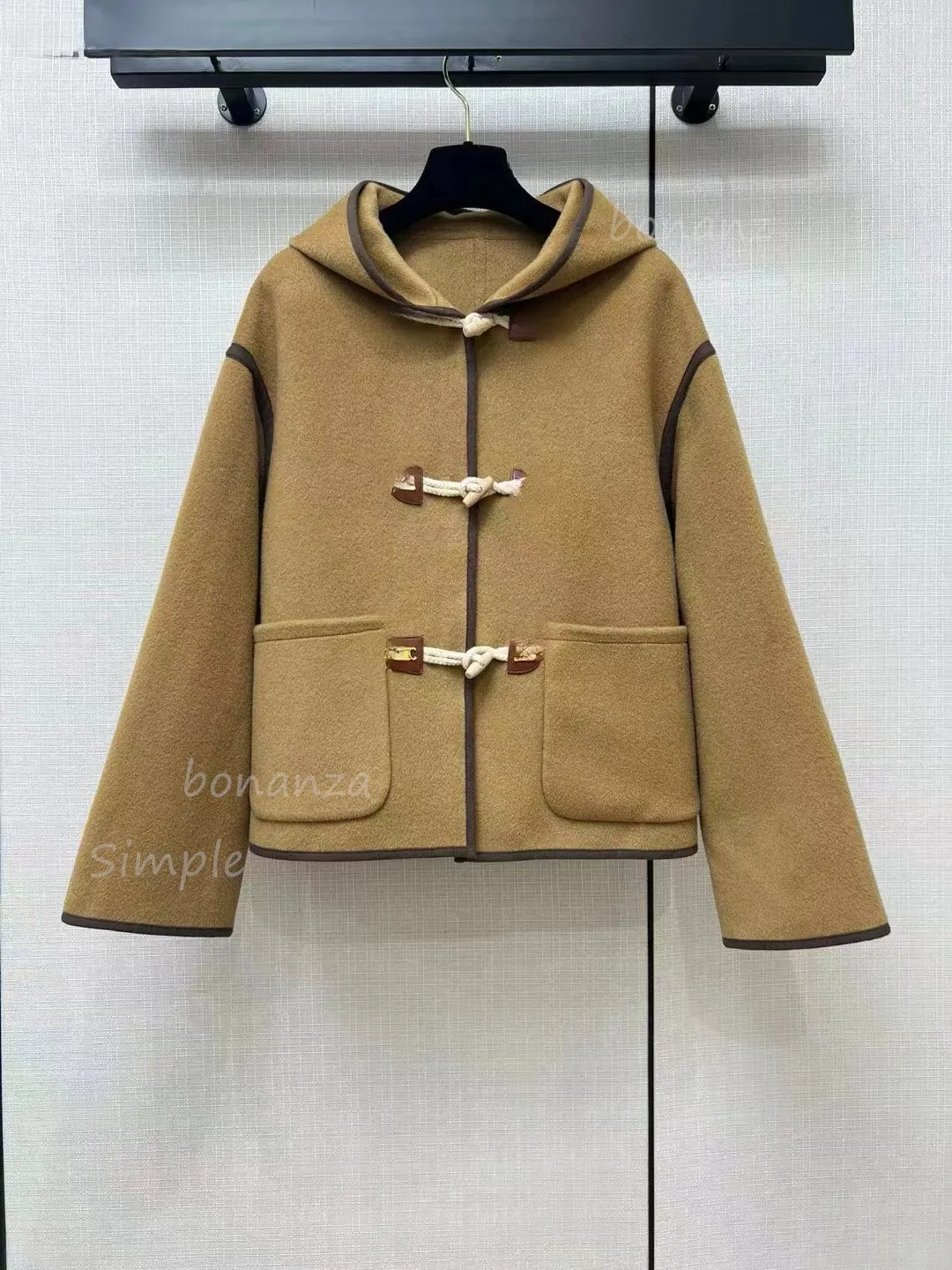 Premium color leather buckle double-sided wool jacket