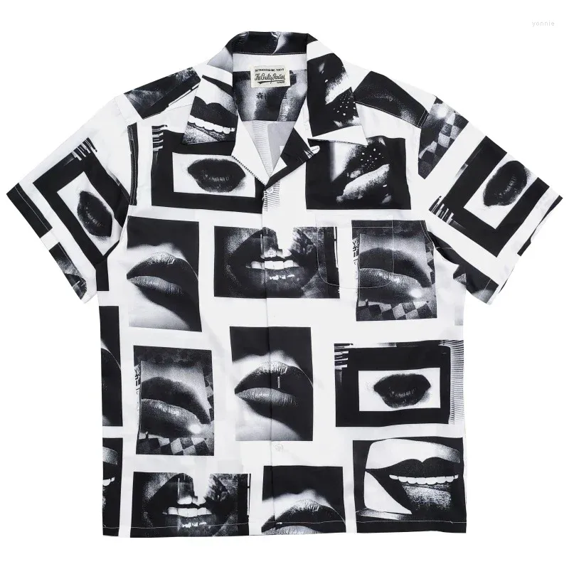 Мужские повседневные рубашки WACKO MARIA, черно-белые гавайские пляжные модные мужские и женские винтажные рубашки для губ