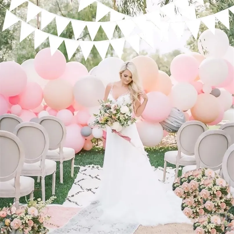 Autres événements Fournitures de fête 80M Guirlande blanche Bunting Drapeaux Décoration de mariage Bannières en tissu de soie Mariage Douche nuptiale Bunting 231102