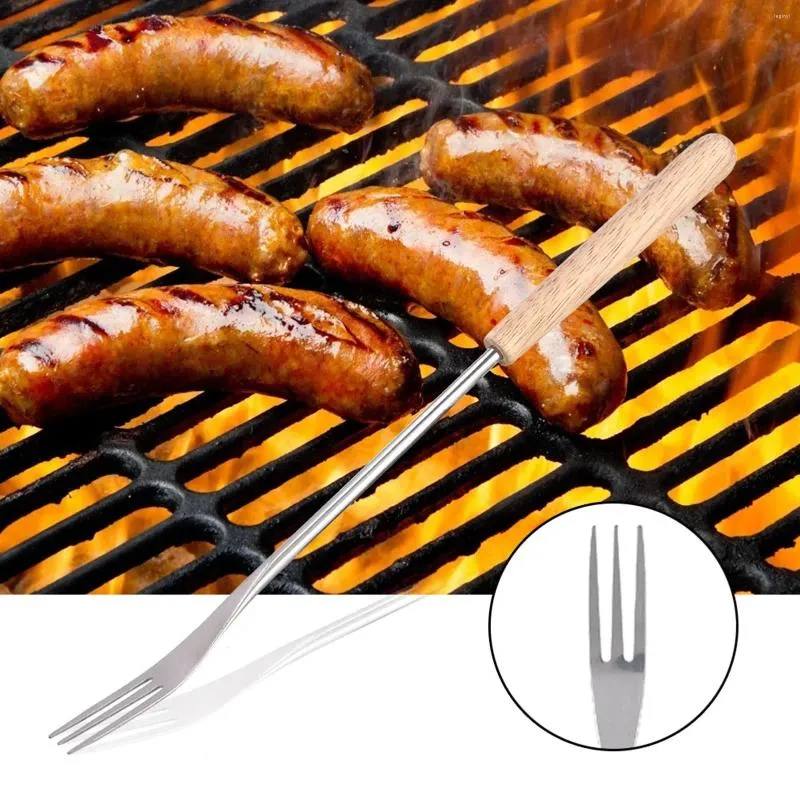 Tools 26.5X1.5X1.5cm Wooden Handle BBQ Fork Roasting Stick Skewer For Camping Picnic Kitchen
