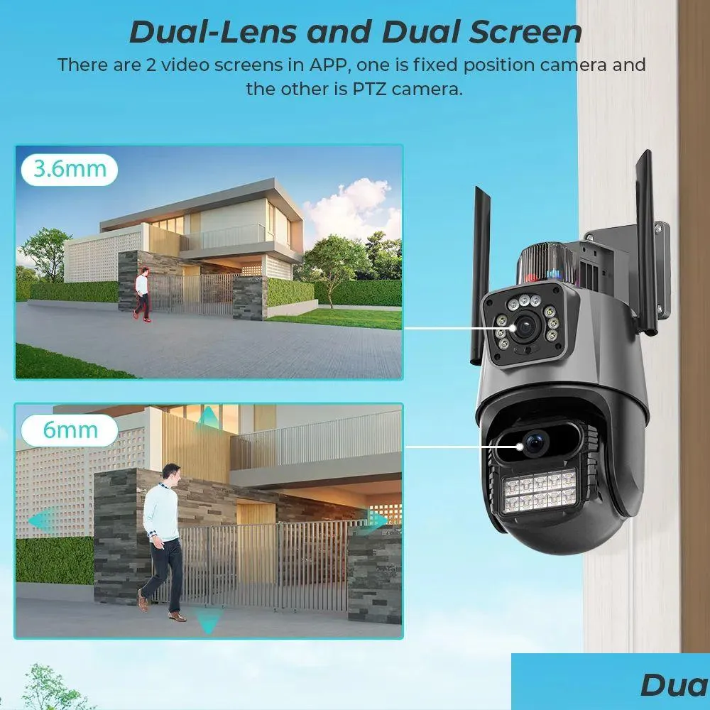 IP -kameror 8MP 4K -kamera utomhus WiFi PTZ Dual Lens SN Spårning Vattentät säkerhet Videoövervakning Polis Lätt Alarm Drop Delive DHD1Z