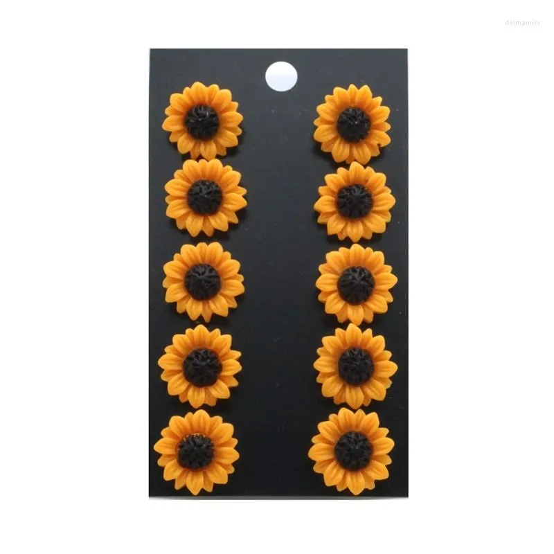 Studörhängen 5pairs/set Daisy Sunflower rostfritt stål 15mm harts cabochon orange blommor för kvinnor smycken gåva