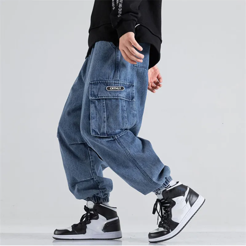 Męskie dżinsy hougong spodnie męskie dżinsy męskie dżinsy męskie retro street duże swobodne dżinsy spodnie harajuku myj hip hop dżinsy 230403