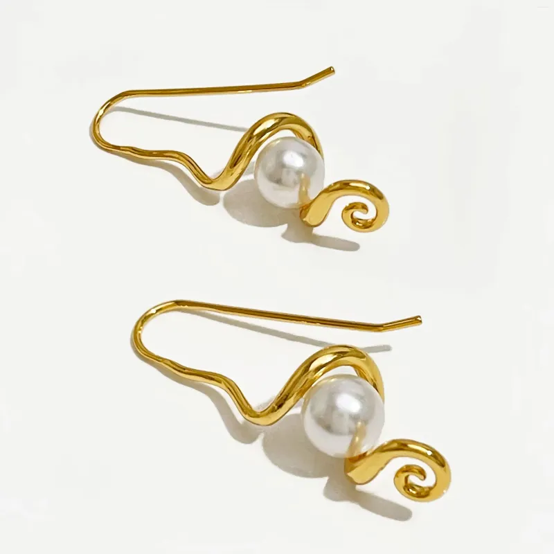 Boucles d'oreilles pendantes Peri'sbox plaqué or simulé perle tourbillon goutte pour femmes femme créateur de mode boucle d'oreille Bijoux cadeau de noël