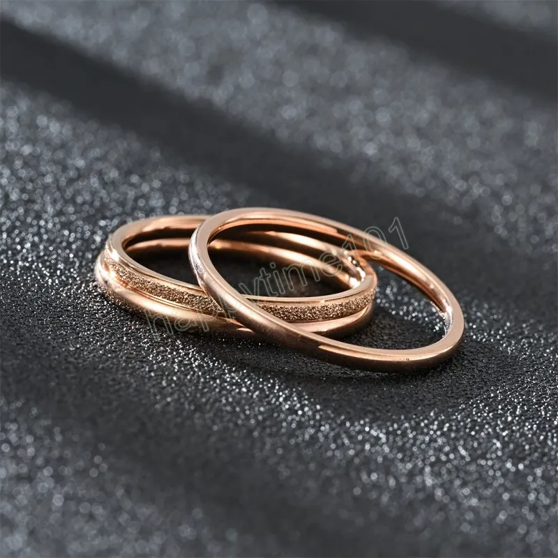 Vintage três linhas de titânio aço inoxidável anel banda para as mulheres nova moda rosa ouro personalizado anéis de dedo jóias acessórios