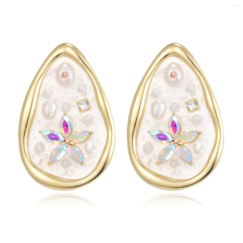 Stud Earrings Crystal Pearl Flower Waterdrop For Women Copper Zircon Earring Fashion Jewelry Aretes De Mujer 2023 D20