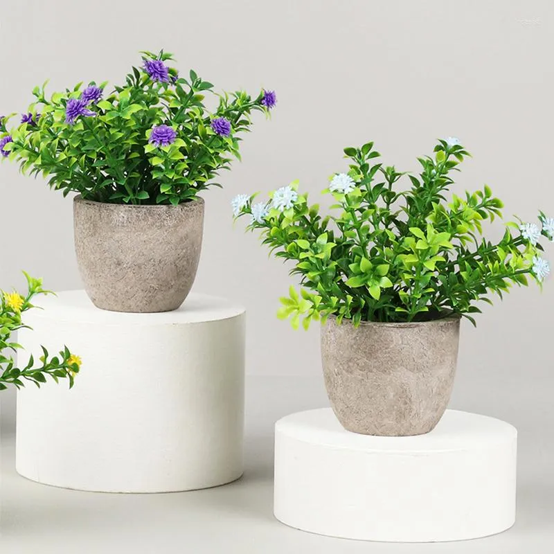 Dekorativa blommor mini konstgjorda växter krukut bonsai litet träd grönt gräs för hem trädgård sovrum dekoration falskt blommor kontor