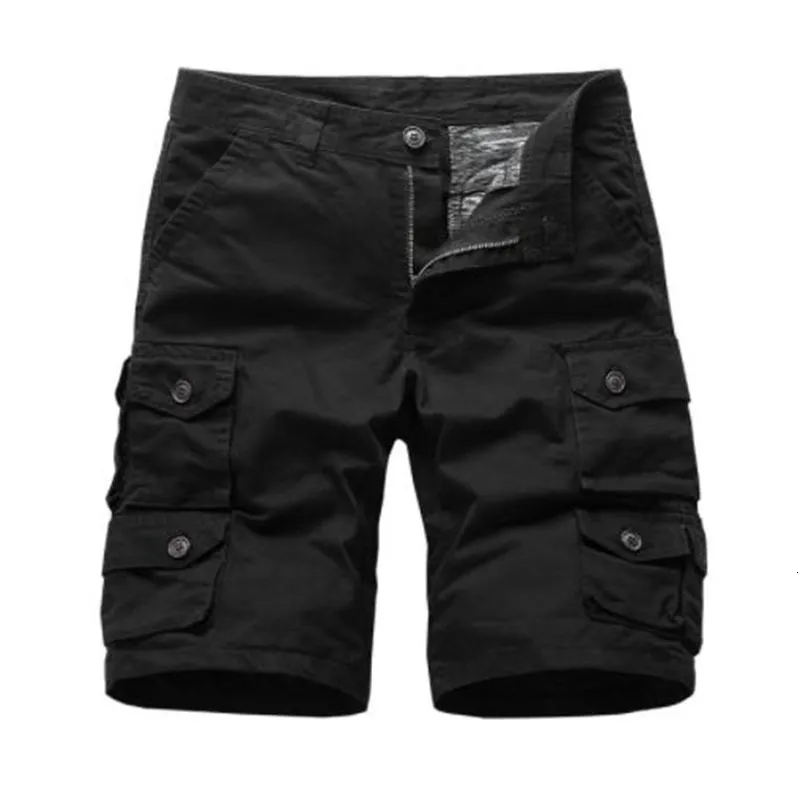 Men Casual Cotton Shorts 2022 Summer Mens Cargo Shorts Solid Multi Pocket Male Knee Length Comfortable Bermuda Short Pants