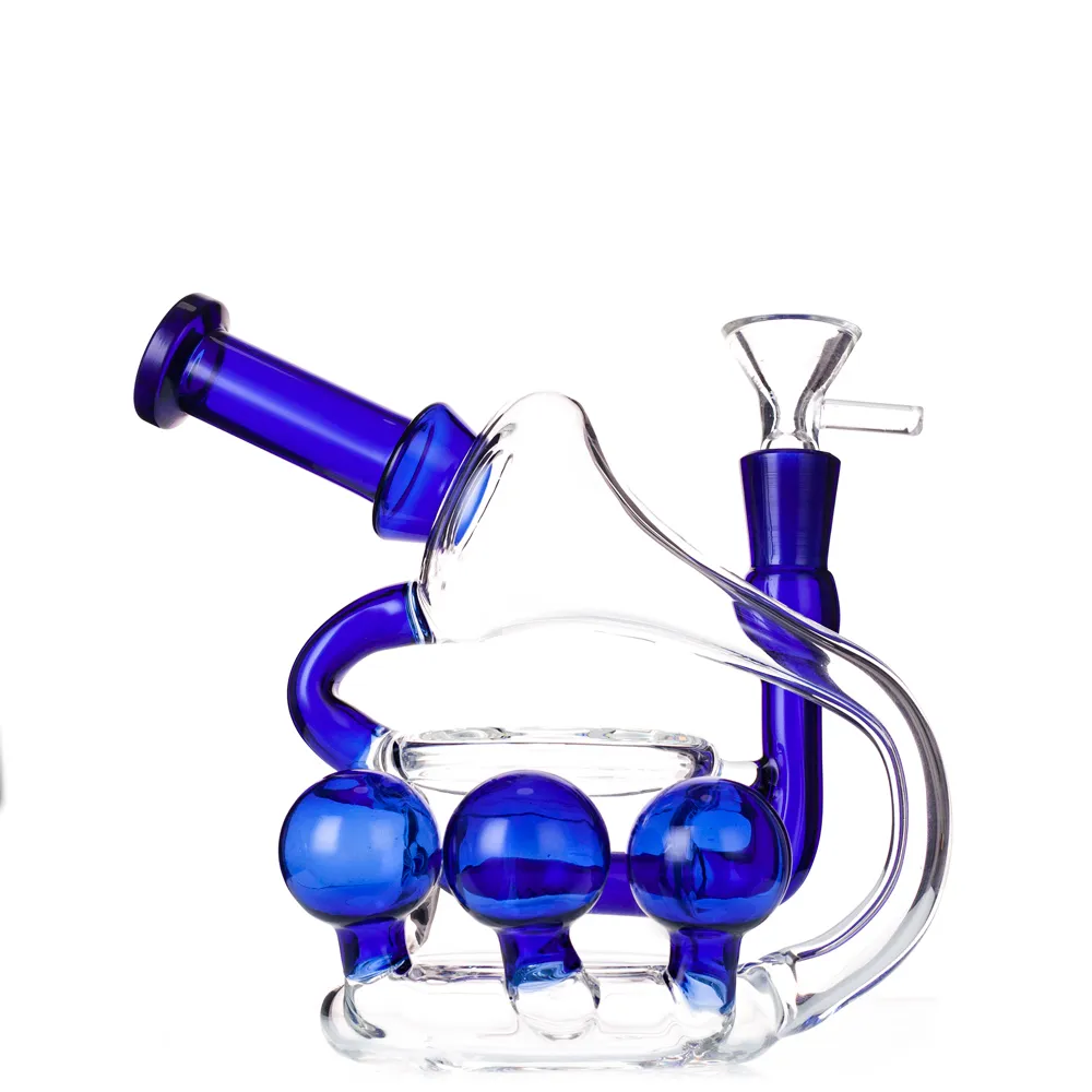 Hookahs Unikalny szklany bong niebieski rura wodna Retka Dab Rig INLINE PERC OLEJ RIGS 14 mm Bongs Percolator z kwarcowym banger lub miską